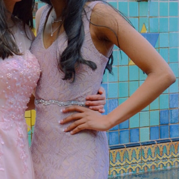 Dresses & Skirts - Bodycon Baby Pink Prom Dress with Slit